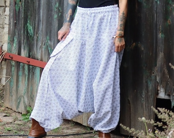 PANSIAM Geometrix Aladdin Pants - Harem Pants, Comfy Yoga Pants, Breezy Cotton Baggy Pants, loose Goa Balloon Pants, Unisex for Men & Women