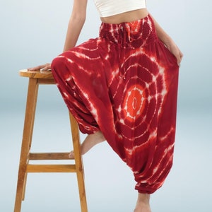 PANASIAM Tie-Dye Aladdin Pants – Boho Loose-Fit Harem Pants, Unisex Yoga Pants, Baggy Lounge Pants, Festival Pants Genie Pants 100% Viscose
