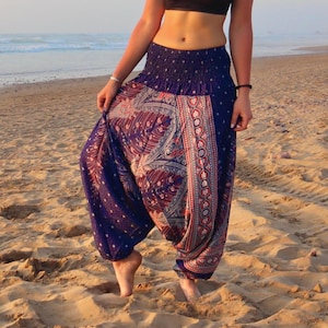 PANASIAM Aladdin Pants Peacock – Harem Pants, Unisex Baggy Pants, Hippie Festival Trousers, Yoga Lounge Pants, Balloon Style, 100% Viscose