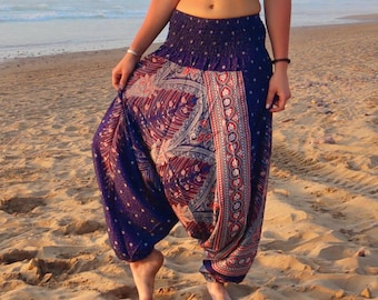 PANASIAM Aladdin Pants Peacock – Harem Pants, Unisex Baggy Pants, Hippie Festival Trousers, Yoga Lounge Pants, Balloon Style, 100% Viscose