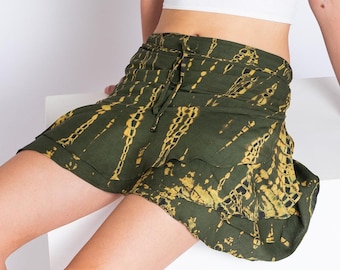 PANASIAM Tie-Dye Wrap Skirt – Versatile Boho Mini Skirt for Summer, Handmade Beach Skirt, Festival & Party, Adjustable, Ethically Made