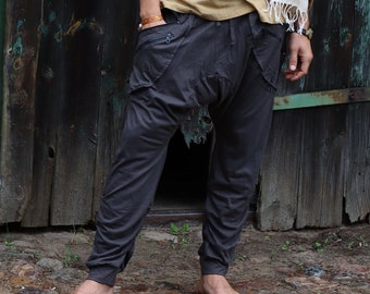 PANASIAM Baggy Pants aus angenehmer Baumwolle | Hose mit tiefem Schritt | Haremshose Pumphose | bequem und flexibel | mit 2 großen Taschen