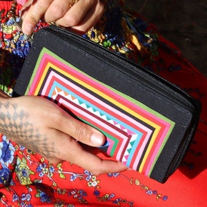 Carteira PANASIAM Akha Tribe - Carteira Tribal Art - feira vegana com bolso para moedas e compartimentos para cartões