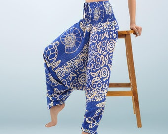 Pantalon PANASIAM Aladin ATLANTIC - pantalon sarouel unisexe, pantalon hippie, pantalon de Goa, pantalon décontracté, pantalon bouffant, pantalon idéal pour une retraite de yoga, 100 % viscose