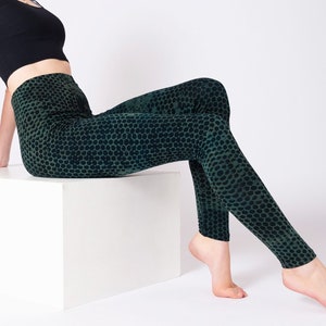 PANASIAM Batik Leggings - Honeycomb Pattern, Unique Handmade Abstract Design, Yoga Leggings - Festival Fitness Ecstatic Dance Gym Boho Style