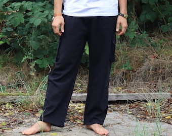 PANASIAM Cargo Pants –  Unisex Leisure Pants 100% Cotton Comfortable Summer Trousers with 4 Buttoned Pockets for Work, Travel, Everyday