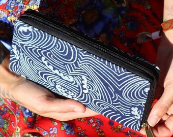 PANASIAM Indigo Wallet – Handmade Quilted Patchwork, Colorful, Vegan & Ethically Crafted in Two Sizes with Zippered Coin Pocket Card Slots