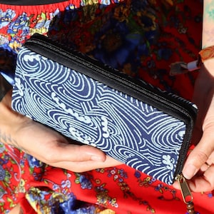 PANASIAM Indigo Wallet – Handmade Quilted Patchwork, Colorful, Vegan & Ethically Crafted in Two Sizes with Zippered Coin Pocket Card Slots