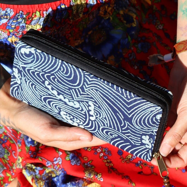 PANASIAM Portemonnaie indigo Brieftasche Geldbörse in 2 Größen vegan - fair produziert mit Münzfach Reißverschluß und Kartenfächern