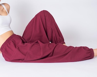 PANASIAM Pure Cotton Aladdin Pants – Boho Lounge Pants, Yoga Pants, Festival Outfit, Relaxed Fit, Unisex Harem Pants Minimalist Hippie Style