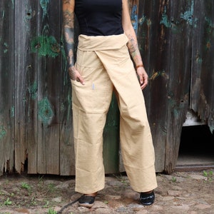 PANASIAM Hemp Thai Fisherman Pants - Wrap Pants, Massage Pants, Unisex Thai Boho Hippie Style - Yoga Tai Chi Meditation Retreat Vegan & Fair