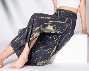 PANASIAM Sunshine Pants Tie-Dye - 100% Viscose - Women&#39;s Wrap Skirt Pants with Slit - Boho Fisherman Style - Wide Leg - Hippie Summer Pants