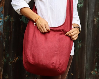 PANASIAM Hemp Shoulder Bag 70% Hemp - Zipper & Inner Pocket, Crossbody Bag, Shopping Bag, Fabric Bag for Women and Men, Ethno Hippie Style