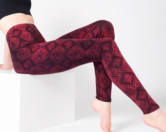 PANASIAM Batikowe legginsy z ozdobą - abstrakcyjny wzór - miękkie i elastyczne - wyjątkowe - nie blaknące - Yoga Goa Hippie Ecstatic Dance Boho Festival