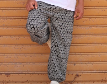 PANASIAM Muck Pants Sacred Geometry - Unisex Harem Pants Relaxed Fit Cotton Trousers with Traditional Prints 100% Cotton 2 Pockets