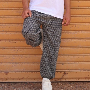 PANASIAM Muck Pants Sacred Geometry - Unisex Harem Pants Relaxed Fit Cotton Trousers with Traditional Prints 100% Cotton 2 Pockets