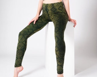 PANASIAM Batik Leggings Ornement - colorfast unique - doux et élastique - motif abstrait - Yoga Goa Hippie Ecstatic Dance Boho Festival