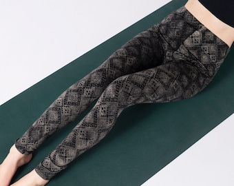 PANASIAM Batik Leggings - Unique Colorfast Yoga Tights with Abstract Pattern – Elastic Workout Leggings for Yoga, Dance, Festivals, Retreats