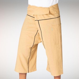 PANASIAM Thai Fisherman Pants Stripe 3/4 - Unisex Wrap Pants for Yoga Meditation Pilates Tai Chi and Festivals - Comfortable Summer Trousers