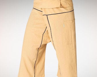 PANASIAM Thai Fisherman Pants Stripe 3/4 - Unisex Wrap Pants for Yoga Meditation Pilates Tai Chi and Festivals - Comfortable Summer Trousers