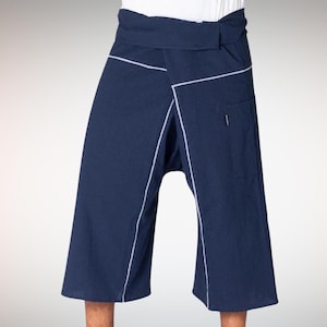PANASIAM Thai Fisherman Pants 3/4 Stripe - Unisex Hippie Wrap Pants Yoga Tai Chi Meditation Festival Relaxed Summer Trousers Leisure Pants