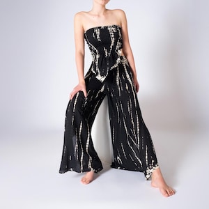 PANASIAM Boho Tie-Dye Two-Piece Set – Crop Bandeau Top & Wide-Leg Palazzo Pants, Flowy Summer Outfit, Festival Clothing, Beachwear, Handmade