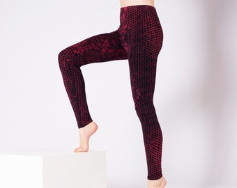 PANASIAM Batik Leggings Panal - Patrón de panal - Leggings únicos hechos a mano - Yoga Deportes Fitness Gimnasia - Boho Ecstatic Dance Goa Hippie