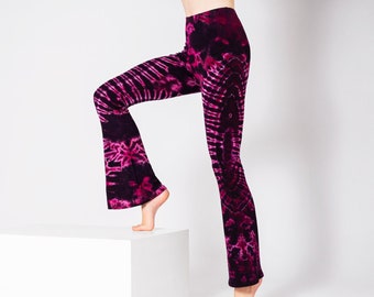 PANASIAM Batik Bell Bottom Leggings - Hand-Dyed Unique Piece High Waist Yoga Flare Leggings Stretchy Bootcut Pants, Flare Leggings Goa Boho