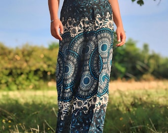 PANASIAM Mandala Skirt Pants – Palazzo Pants, Harem Pants, Wide Leg Wrap Pants, Culottes, Boho Hippie Style Mandala Print Comfy Summer Pants