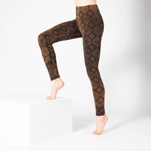 PANASIAM Batik Leggings Ornament - Colorfast One-of-a-Kind Abstract Pattern Soft & Stretchy - Yoga Goa Hippie Ecstatic Dance Boho Festival