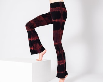 PANASIAM Batik Leggings with Flare – Hand Dyed, One-of-a-Kind Bootcut Yoga Festival Flare Pants for Ecstatic Dance, Goa Boho – Soft Stretchy