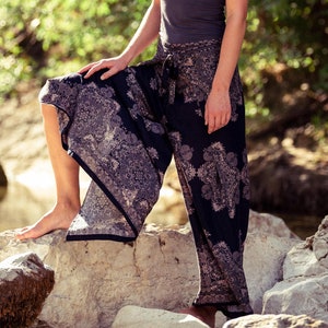 PANASIAM Sunshine Wrap Pants – Flowy Boho Palazzo Pants, Wide-Leg Wrap Trousers, Summer Beach Pants, Harem Pants, Culotte Pants 100% Viscose