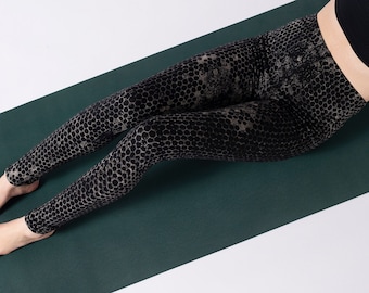 PANASIAM Handmade Batik Honeycomb Leggings – Unique Yoga Leggings, Fitness, Gymnastics, Ecstatic Dance Boho Activewear, Sustainable Leggings