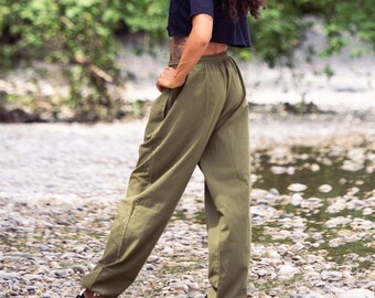 PANASIAM cotton pants made from 100% cotton – unisex summer pants for yoga & meditation – breathable cotton trousers with elastic waistband
