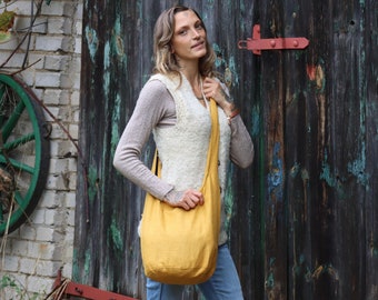 SAC À BANDOULIÈRE unicolore | 100% coton | Fermeture éclair et petit bouton en bois | poche intérieure séparée | 2 tailles | assez produit