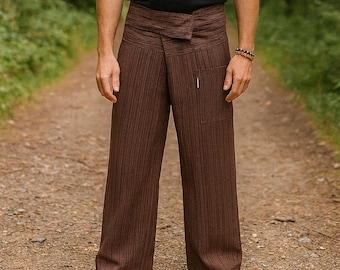 PANASIAM Fisherman Pants Lini – Unisex Thai Wrap Pants 100% Cotton, Comfortable Yoga & Wellness Pants, Festival Outfit, Handmade Casual Wear