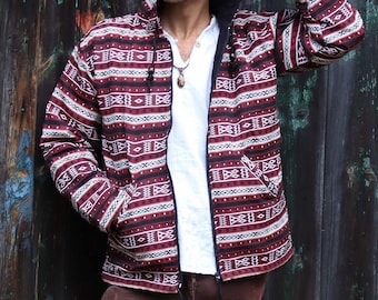 PANASIAM Boho Hoodie Jacket – Patterned Jacket 100% Cotton, Super Soft, warm, Handcrafted, Unisex Ethnic Zip-Up Jacket with Hood & Pockets