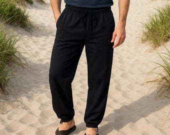 PANASIAM cotton pants made from 100% cotton – unisex summer pants for yoga, meditation, casual wear – cotton trousers with elastic waistband