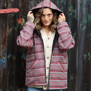 PANASIAM ethnic jacket woven pattern with hood 100% cotton Handmade soft unisex hippie jacket Boho Goa jacket with 2 outside pockets image 3