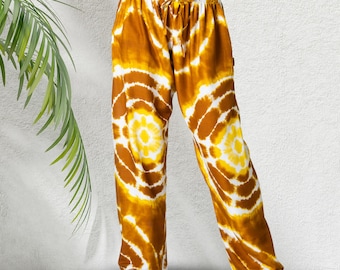 PANASIAM Tie-Dye Relaxbroek Sunrise - Spabroek Hippiebroek Wellnessbroek Loungebroek Boho Harembroek Zomerbroek Goa Hippiebroek met elastische tailleband