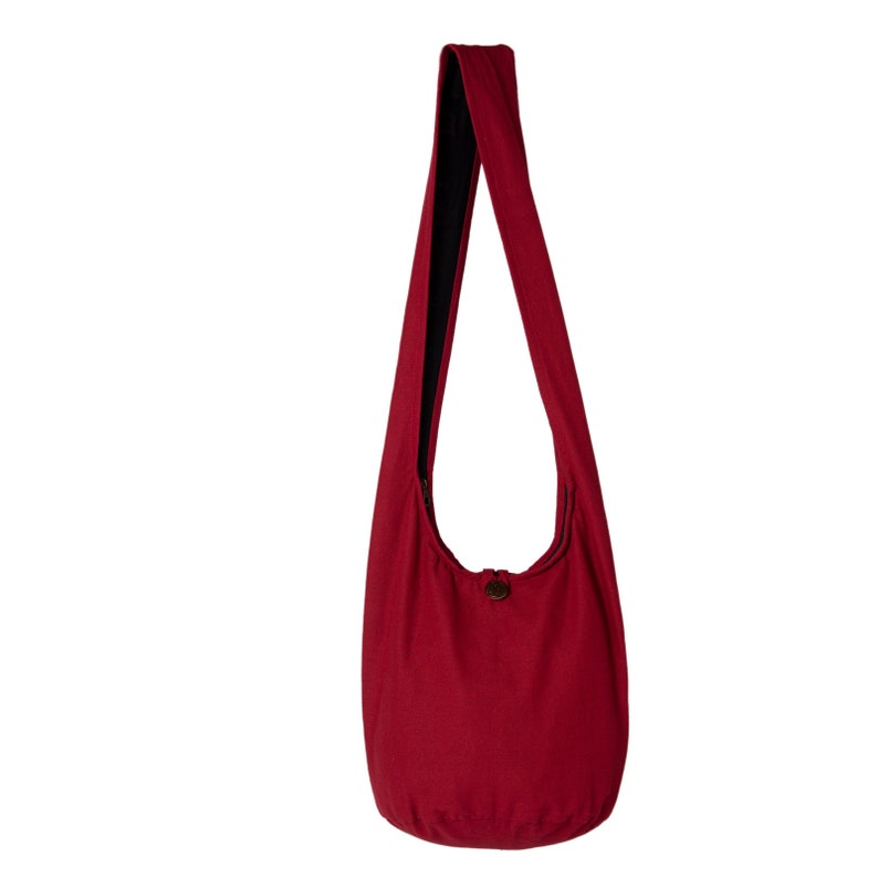 SHOULDER BAG unicolor 100% cotton Zipper & small wooden button separate inside pocket 2 sizes fairly produced Bordeauxrot