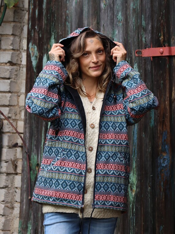 Giacca hippie PANASIAM con motivo intrecciato e cappuccio Giacca