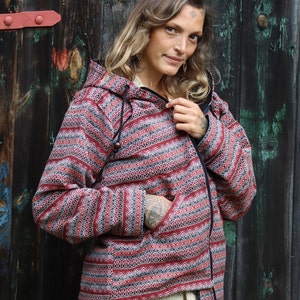 PANASIAM ethnic jacket woven pattern with hood 100% cotton Handmade soft unisex hippie jacket Boho Goa jacket with 2 outside pockets image 2