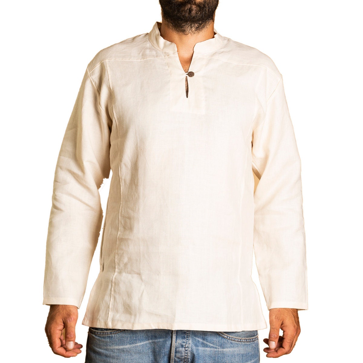 Chemise Fisherman PANASIAM 100% Coton - Boutons En Bois, Col Mao, Manches Courtes/longues - Tailles M à XXXL