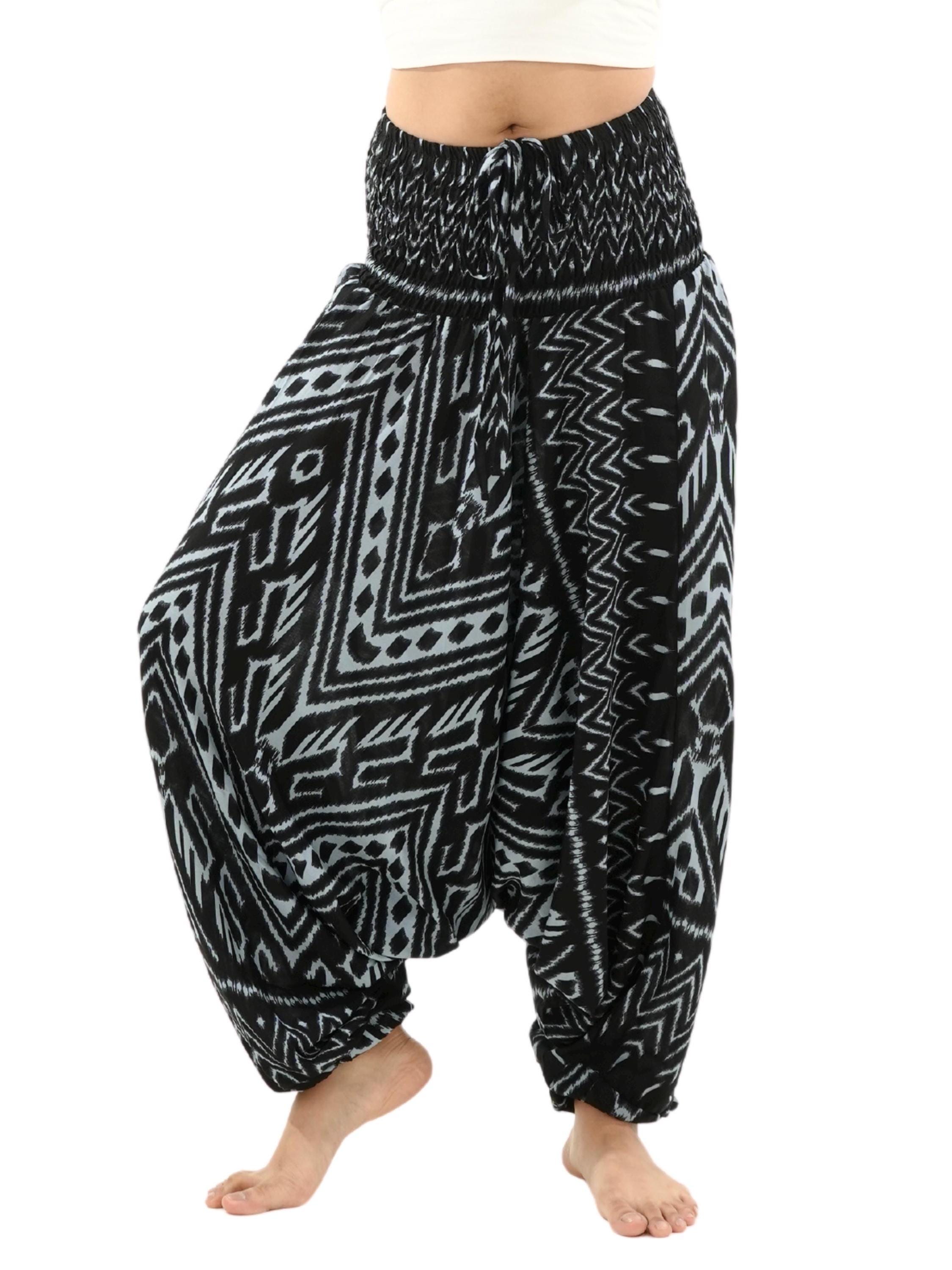 PANASIAM Pantaloni Aladino KIOWA Unisex In Viscosa - Modello Ikat Rosso Taglia L, Pantaloni Harem Per Yoga, Vacanze E Tempo Libero - 3