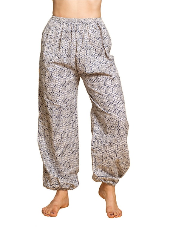 PANASIAM Katoenen broek model 'K' voor heren en dames, 100% natuurlijk katoen, aangenaam zacht en ondoorzichtig, comfortabele elastische tailleband, 2 grote zakken, praktisch trekkoord, zomerbroek