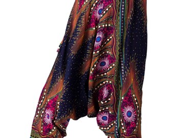 PANASIAM Aladdin Unicolor Harem Pants | Unisex Hippie Pants | 100% Natural Viscose - Pleasantly Soft & Lightweight | Fair Trade, Brown, M