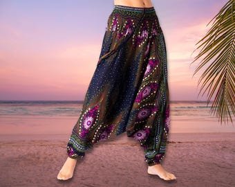 PANASIAM Aladdin Pants Peacock – Unisex Harem Pants, Comfy Summer