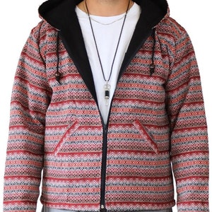 PANASIAM ethnic jacket woven pattern with hood 100% cotton Handmade soft unisex hippie jacket Boho Goa jacket with 2 outside pockets image 4