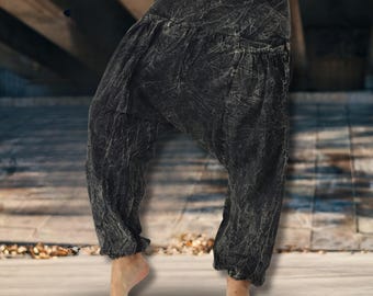 PANASIAM Stonewashed Drop Crotch Harem Pants – Loose Fit Baggy Streetwear Pants with Pockets - Urban Skater Pants Unisex Hippie Lounge Pants